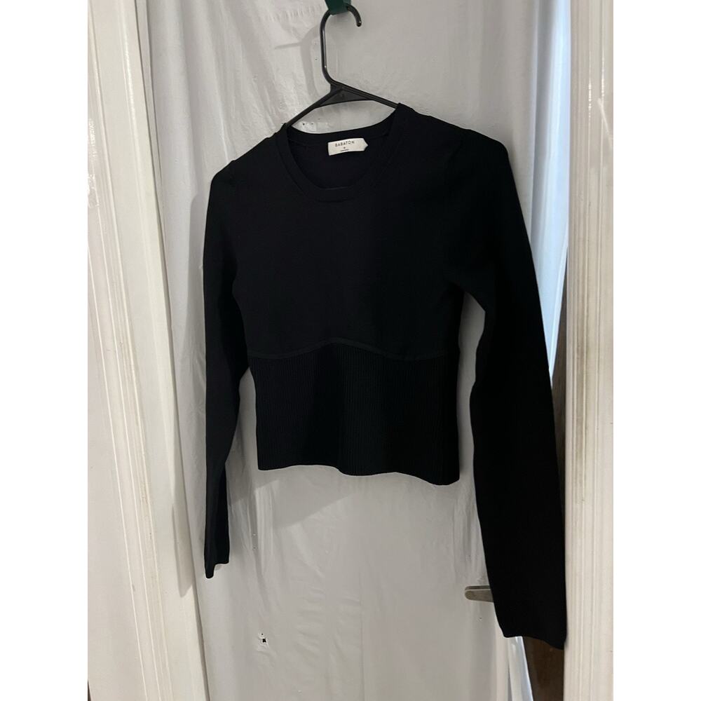 Babaton Womens Sculpt Knit Sweater Sz M Black Aritizia Empire Waist Crop Corset